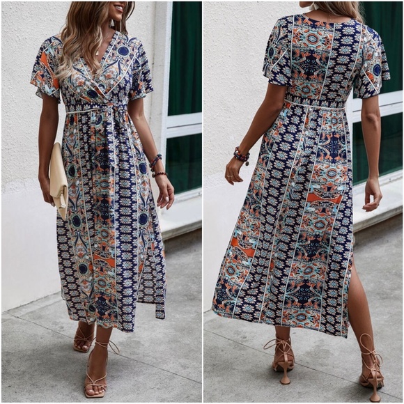 Bohemian Pink Butterfly Sleeve Cottagecore Maxi Dress - Picture 6 of 8